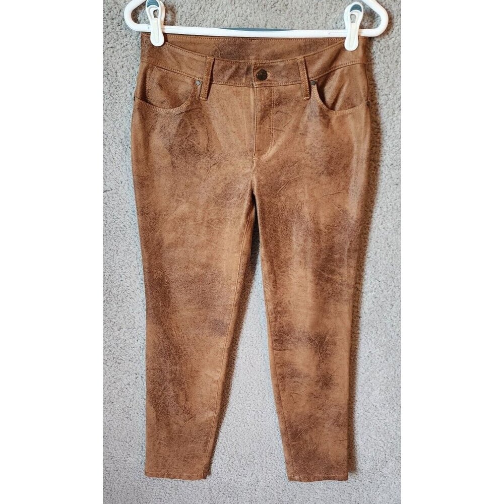 Chico's Women's Slim Leg Pants Tan Brown Soft Faux Suede Leather Size 0P (US 4P)